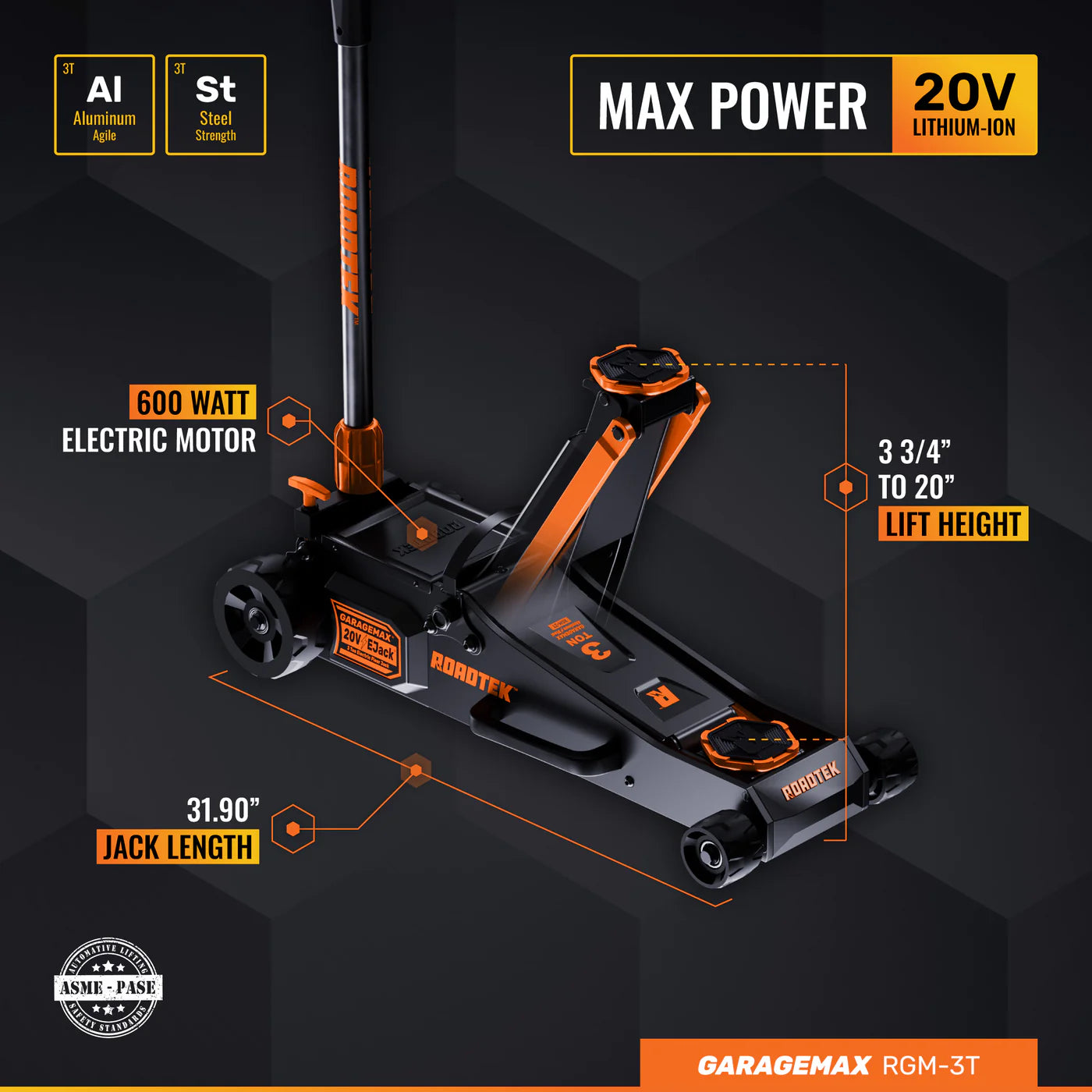 RGM-3T, 3 Ton Electric Floor Jack, Low Profile Aluminum & Steel